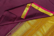 Kanchi pure silk saree in brown with a striped contrast pallu