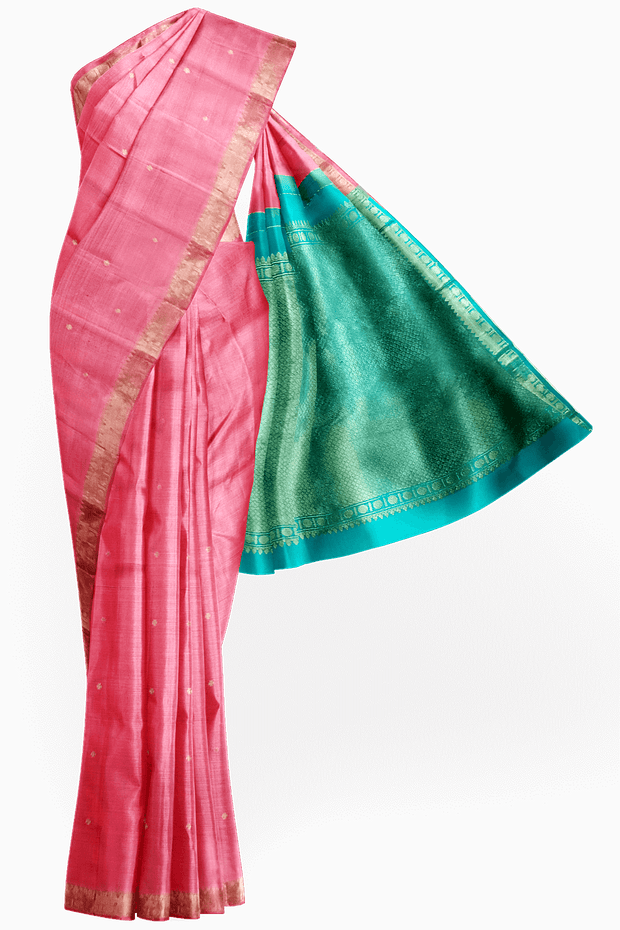 Kanchi pure silk saree in pink with small buttis