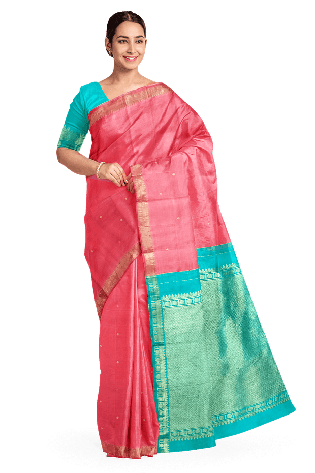 Kanchi pure silk saree in pink with small buttis