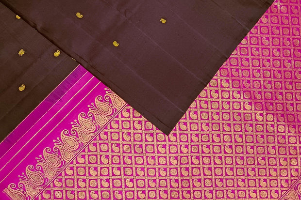 Kanchi borderless pure silk saree in brown