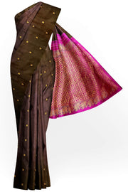 Kanchi borderless pure silk saree in brown