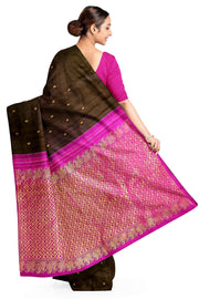 Kanchi borderless pure silk saree in brown