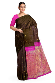 Kanchi borderless pure silk saree in brown