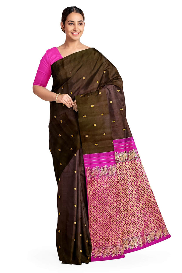 Kanchi borderless pure silk saree in brown