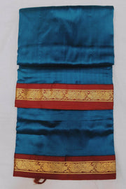 Kanchi pure silk saree in peacock blue with red border. ( 9 yards)