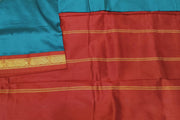 Kanchi pure silk saree in peacock blue with red border. ( 9 yards)