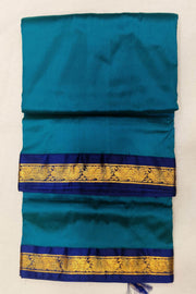 Kanchi pure silk saree in peacock blue with blue border. ( 9 yards)