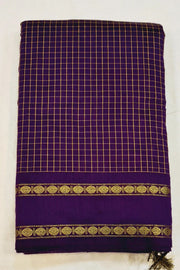 Fine checks silk  cotton saree in violet.