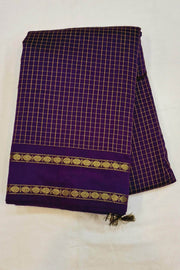 Fine checks silk  cotton saree in violet.