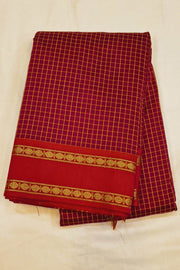 Fine checks silk cotton saree in red.