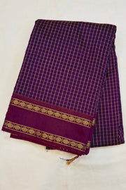 Fine checks silk cotton saree in violet with a purple border