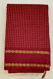 Fine checks silk cotton saree in magenta.