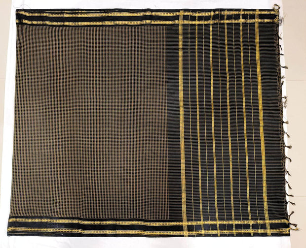 Fine checks cotton saree in black