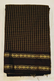 Fine checks silk cotton saree in  black.