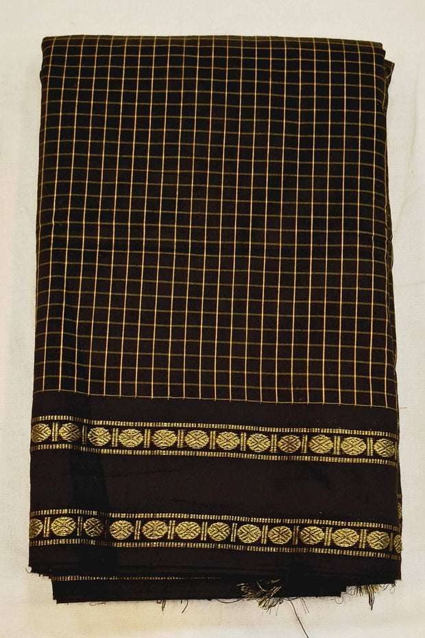 Fine checks cotton saree in black