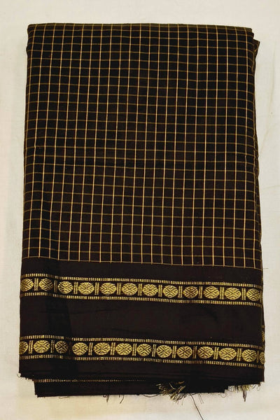 Fine checks silk cotton saree in  black.