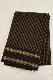 Fine checks silk cotton saree in  black.