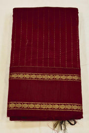 Striped silk cotton saree in magenta.