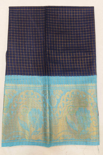 Sungadi cotton saree in checks in navy blue & sky blue