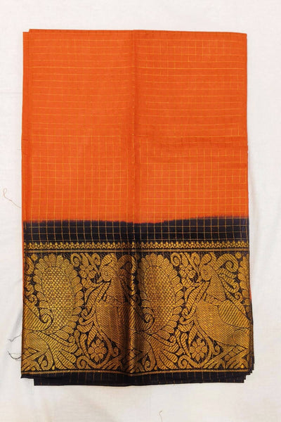 Sungadi cotton saree in checks in orange & brown