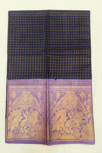 Sungadi cotton saree in checks in navy blue & lavender