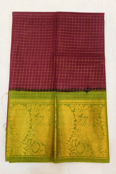 Sungadi cotton saree in checks in maroon & green