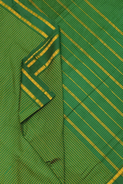 Fine checks cotton saree in  green.