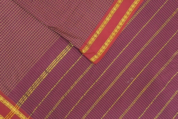 Fine checks cotton saree in wine.