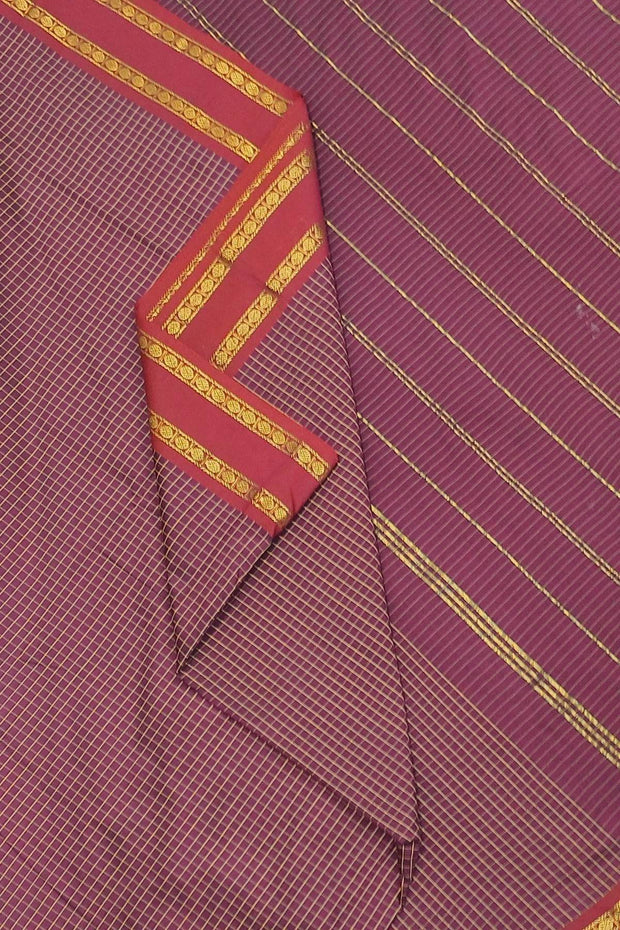 Fine checks cotton saree in wine.