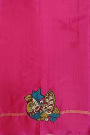 Hand painted pen kalamkari applique work on Kanchi pure silk saree