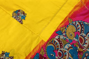 Hand painted pen kalamkari applique work on Kanchi pure silk saree