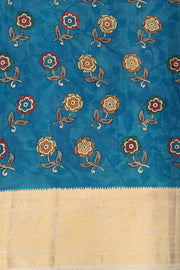 Hand painted kalamkari on Mangalgiri silk saree in off white.