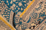 Mangalgiri silk cotton saree in  teal blue  with  kalamkari print