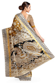 Mangalgiri silk cotton saree in mustard with  kalamkari print