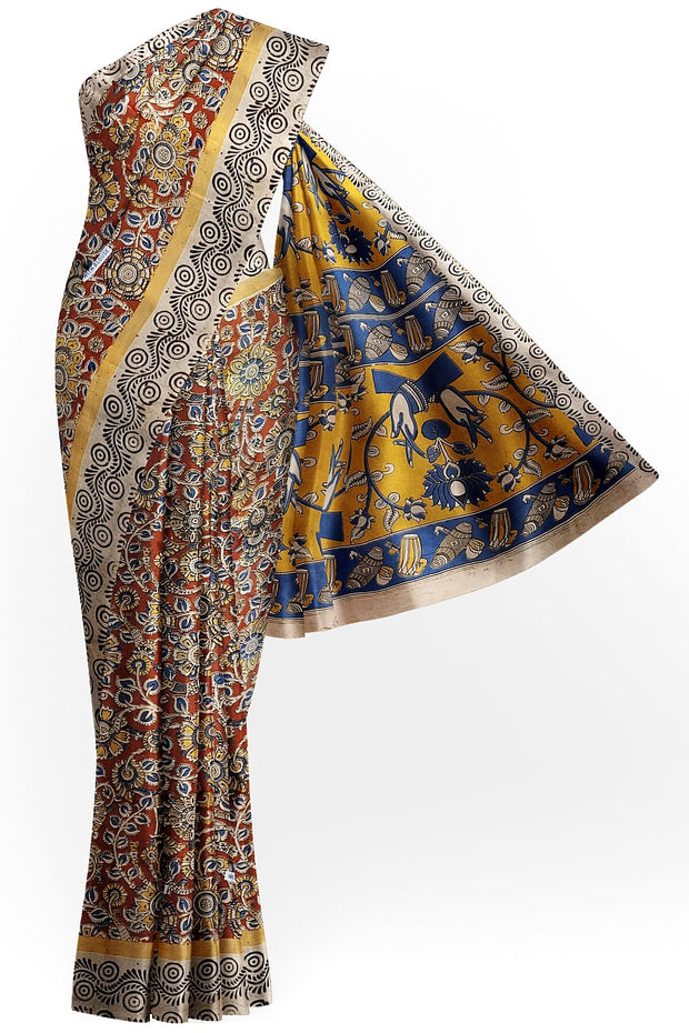 Mangalgiri silk cotton saree in  maroon with  kalamkari print