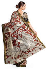 Mangalgiri silk cotton saree in maroon with kalamkari print