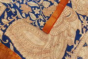 Mangalgiri silk cotton saree in blue with kalamkari print