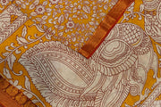 Mangalgiri silk cotton saree in mustard with kalamkari print