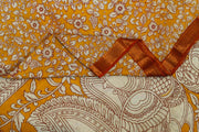 Mangalgiri silk cotton saree in mustard with kalamkari print