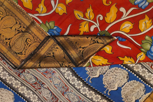 Mangalgiri silk cotton saree in maroon with kalamkari print