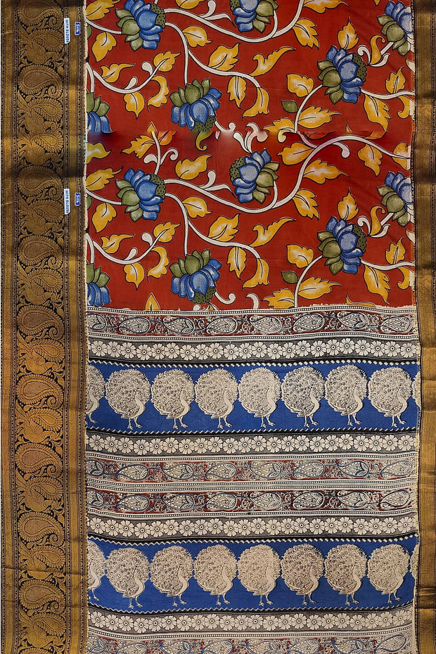 Mangalgiri silk cotton saree in maroon with kalamkari print