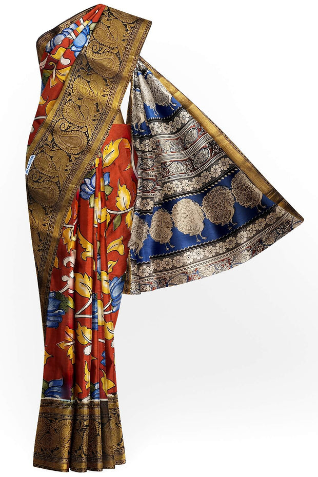 Mangalgiri silk cotton saree in maroon with kalamkari print