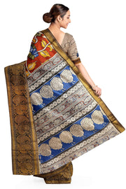 Mangalgiri silk cotton saree in maroon with kalamkari print