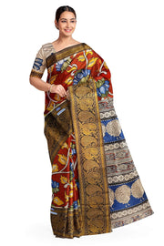 Mangalgiri silk cotton saree in maroon with kalamkari print