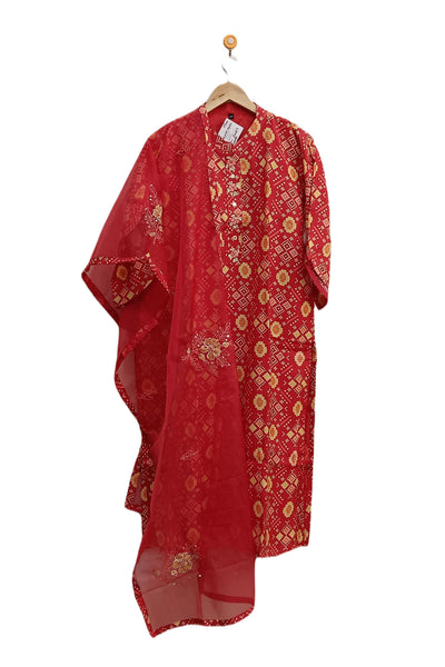 Muslin  2 piece  kurta & dupatta set in red