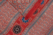 Modal silk saree in red with  narikunj pattern in hand block ajrakh print