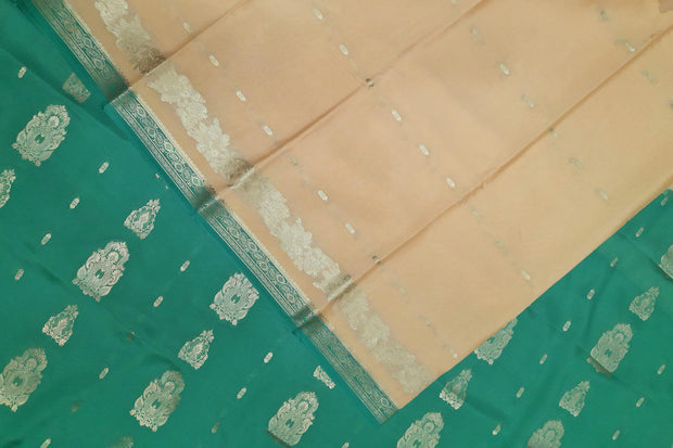 Mysore crepe silk saree in sandalwood colour with small motifs