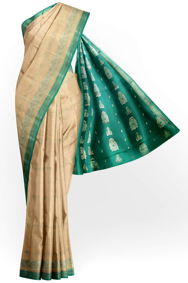 Mysore crepe silk saree in sandalwood colour with small motifs