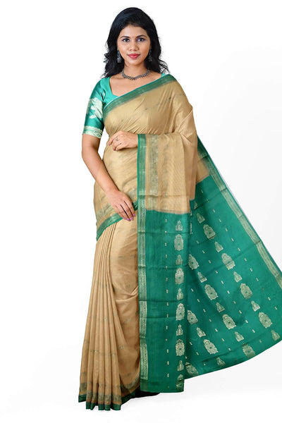 Mysore crepe silk saree in sandalwood colour with small motifs