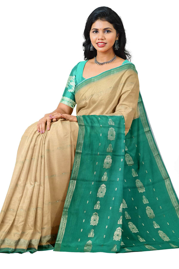 Mysore crepe silk saree in sandalwood colour with small motifs